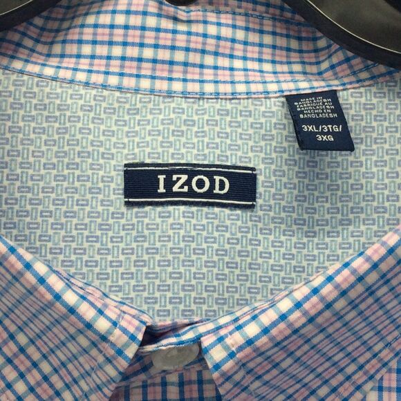 Izod Button Down Shirt Men's Size 3XL Blue Pink Check Business Casual Travel - Picture 2 of 8